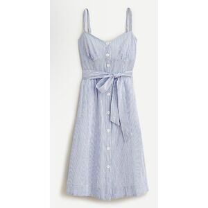 J CREW Seersucker Tie Waist Midi Dress Blue White Stripe Button‎ Front Sz 2